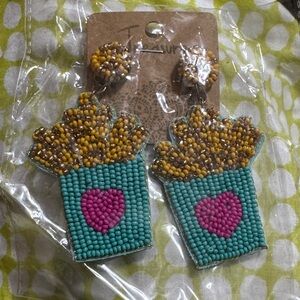 Colorful Beaded Earrings with Heart Design